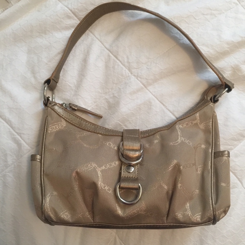 Donated Chaps sparkly fabric handbag with bronzy gold trim